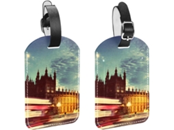 Conjunto De 2 Etiquetas Bagagem Em Couro Pu Com O Desenho Do Big Ben Londres