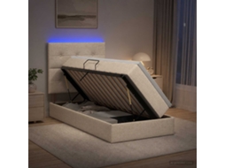 Vidaxl Cama De Armazenamento Led Com Colchão Creme 90 X 200 Cm Tecido