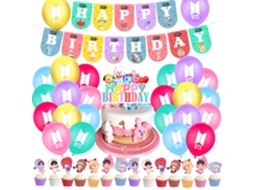Laxiscreed Pack Decoração Festa De Aniversário Com Balões De Látex, Bandeiras, Topo De Bolo E Fitas