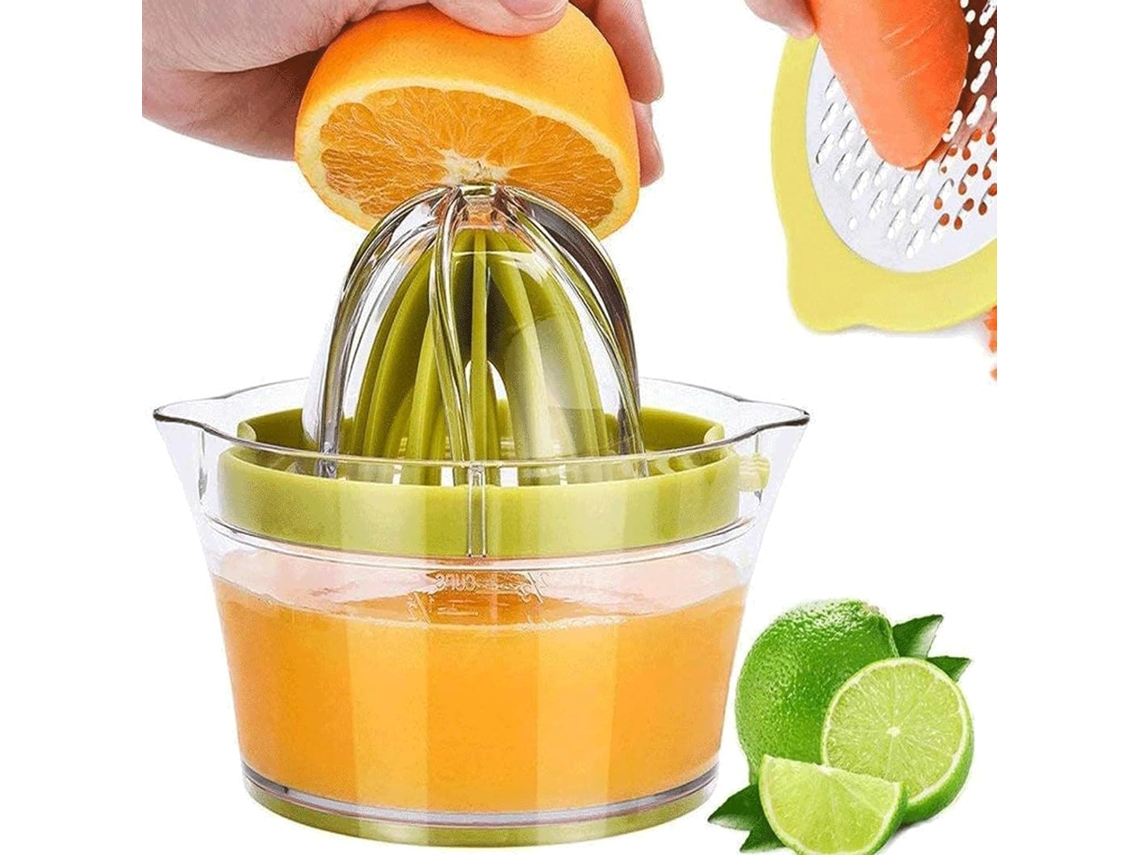 Espremedor Manual De Frutas Cítricas, Limão E Laranja, Com Copo Medidor E Ralador Integrados, 35 Cl, Verde
