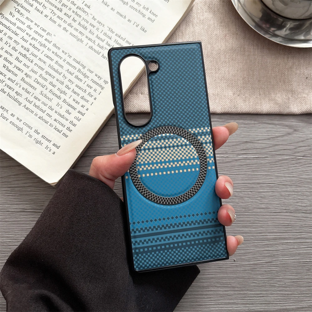 (azul, Galaxy Z Fold3 5g) Capa Protetora Ultrafina Com Carregamento Magnético Magsafe E Design Com Textura De Fibra De Carbono.