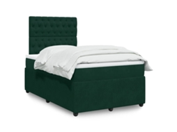 Vidaxl Cama Boxspring com Colchão 120x190 Cm Veludo Verde escuro