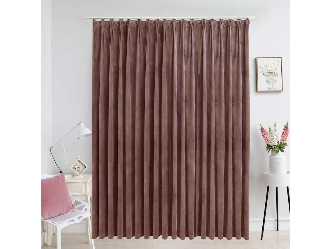 Vidaxl Cortina Blackout Com Ganchos 290x245 Cm Veludo Rosa Antigo