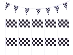 Conjunto De 16 Bandeiras De Corrida Em Preto E Branco.