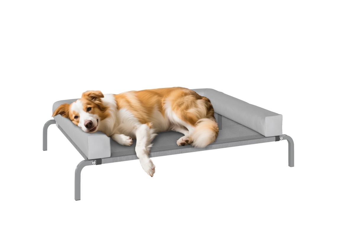 Cama Elevada Cinza Refrigerada Com Reforços Removíveis, Malha Respirável E Estrutura De Aço 110x75x30 Cm