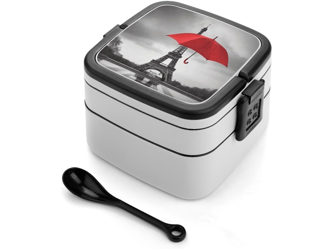Marmita Bento Moderna E Minimalista, Empilhável, À Prova De Vazamentos, Retangular, Com Estampa Da Torre Eiffel E Guarda