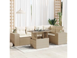 Vidaxl 6 Pcs Conjunto De Sofás P/ Jardim Com Almofadões Vime Pe Bege