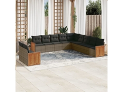 11 Pcs Conjunto Sofás De Jardim C/ Almofadões Vime Pe Cinza Dkd Home Decor