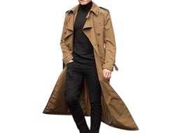 Manteau Longue Trench Homme Mode Col Revers Manteau Veste Simples Extérieur Polyester Khaki