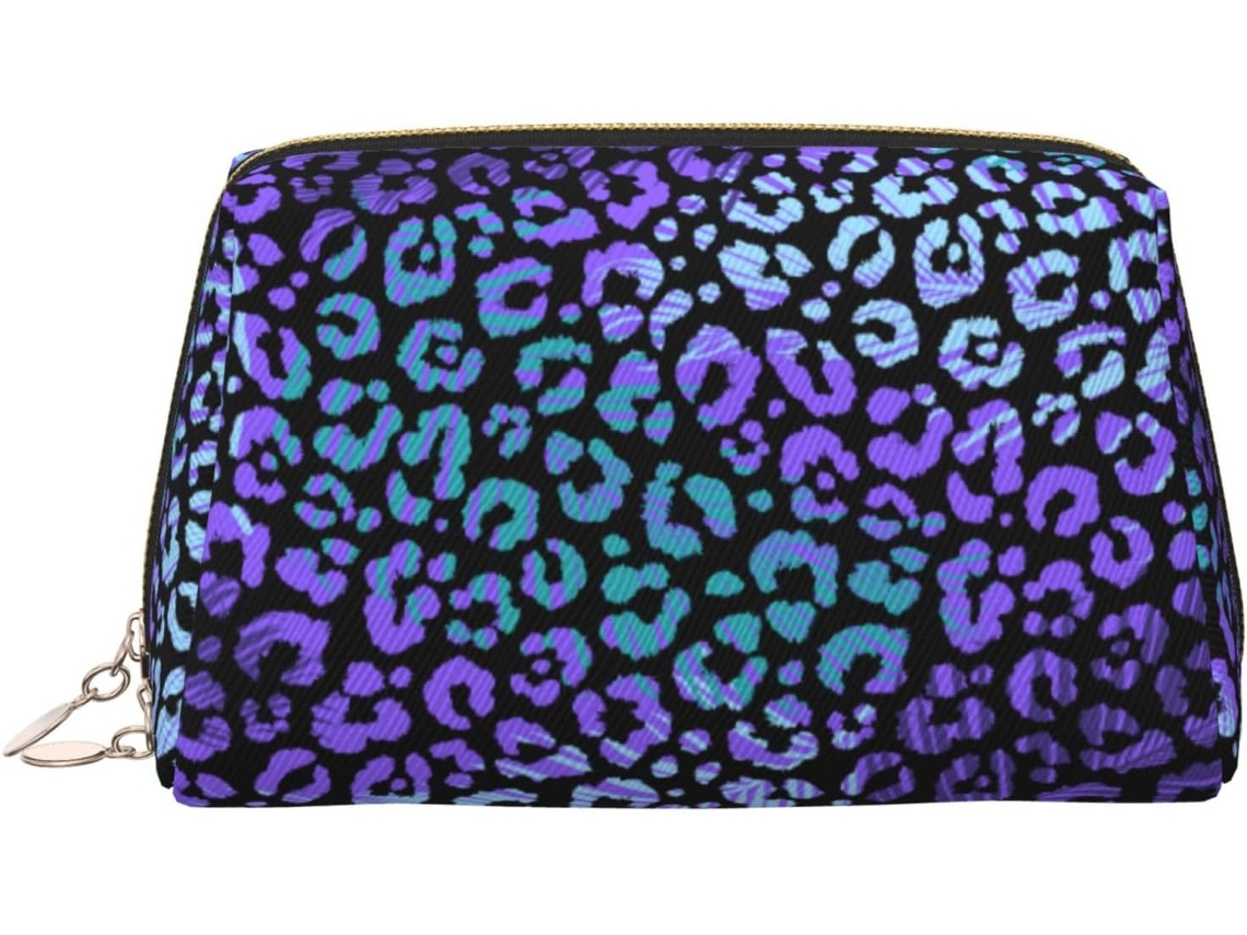 Nécessaire de Maquiagem Listrada Roxa Estampa Leopardo Bolsa Viagem