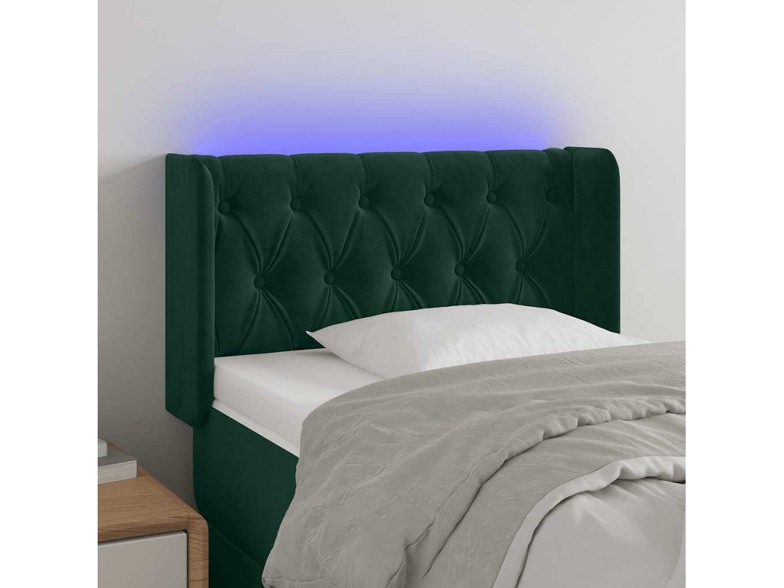 Cabeceira | Painel De Cama Cama C/ Luzes Led Veludo 83x16x78/88 Cm Verde-escuro