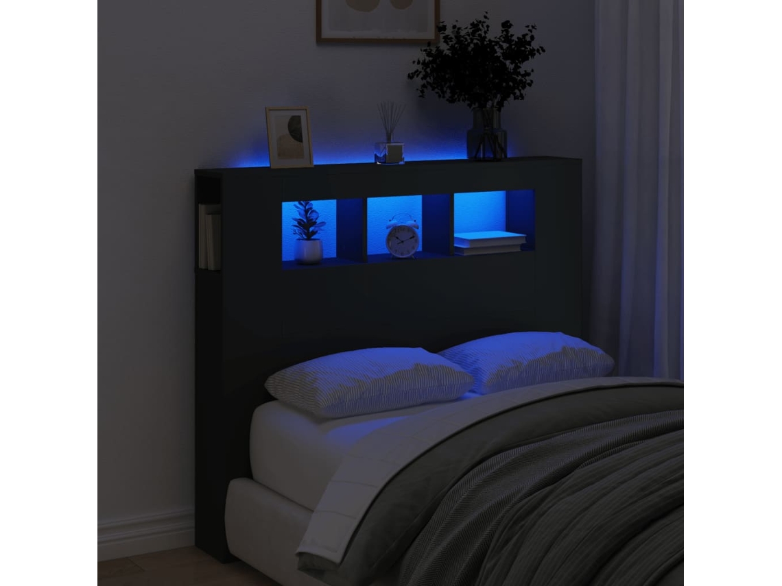 Cabeceira Cama C/ Leds 120x18,5x103,5 Cm Deriv. Madeira Preto