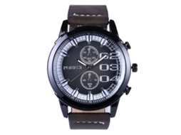 Relógio de pulso masculino Zhoulianfa, analógico, de quartzo, com pulseira de couro PU e mostrador redondo cinza.