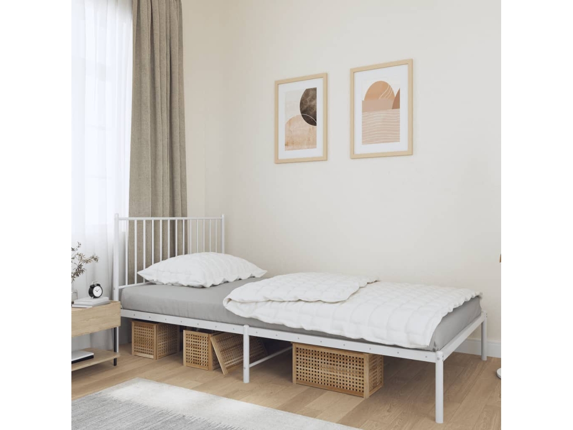 Vidaxl Estrutura De Cama Em Metal Com Cabeceira 107x203 Cm Branco
