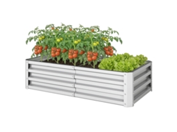 Vaso Retangular Elevado Aço Galvanizado para Plantas Prata, 120x60x30,5 cm MARCA