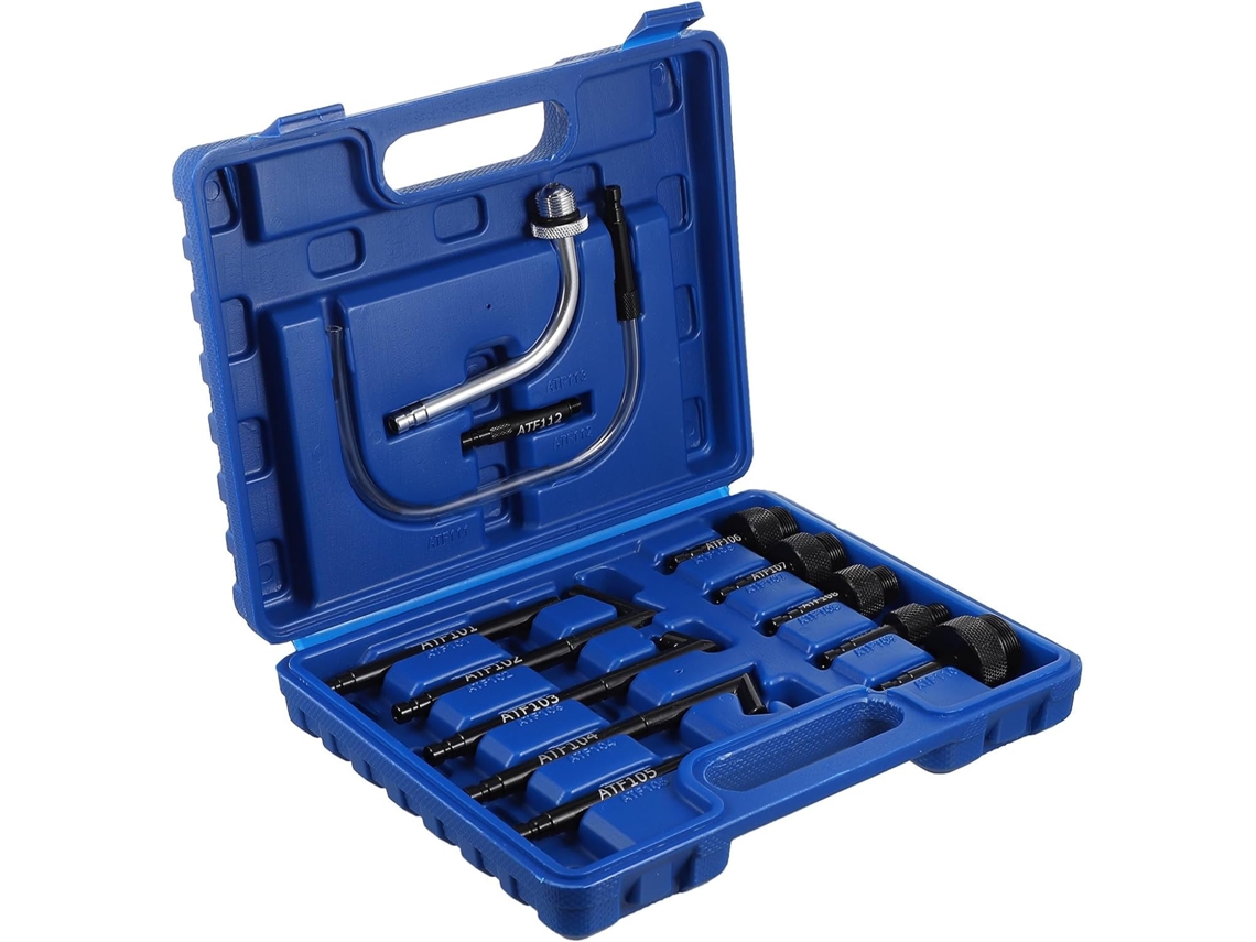Adaptador azul para óleo de transmissão Enchimento, fabricado em aço resistente.