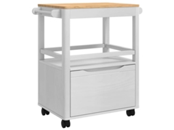 Conjunto 1 Carrinho De Cozinha Vidaxl Branco Madeira De Pinho Maciça (72,5 X 45 X 80 Cm)