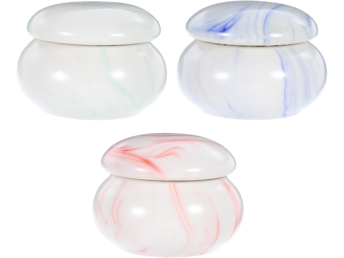 Conjunto de 3 potes cosméticos compactos e leves de cerâmica com estampa de mármore, 15ml cada.