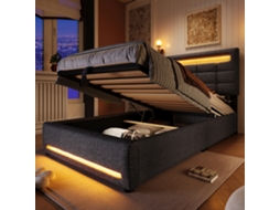 Polsterbett 90x200cm Grau Com Led Usb App E Hidráulica Sem Colchão