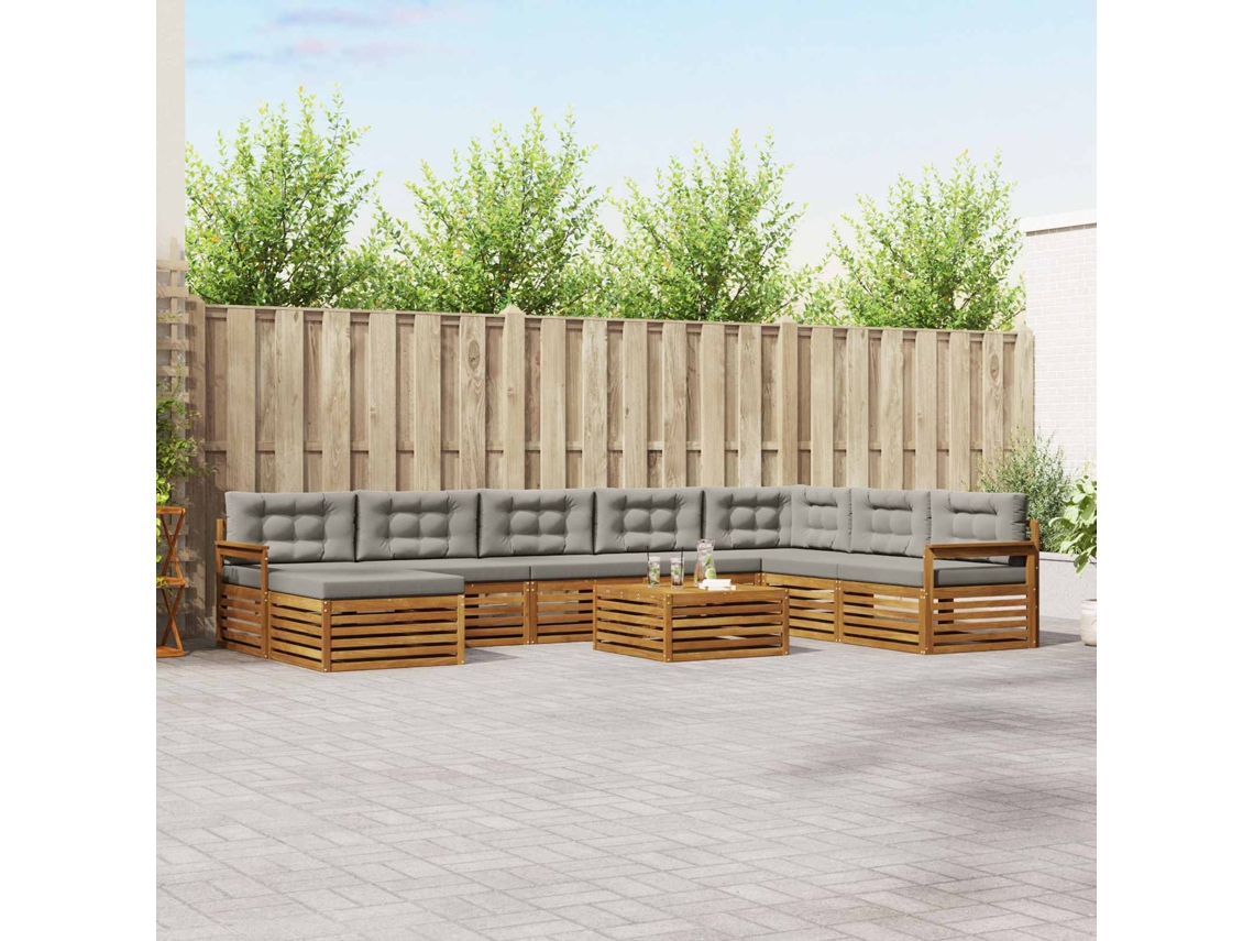 Vidaxl Conjunto De Sofás Para Exterior 9 Unid. Cinza Natural E Claro