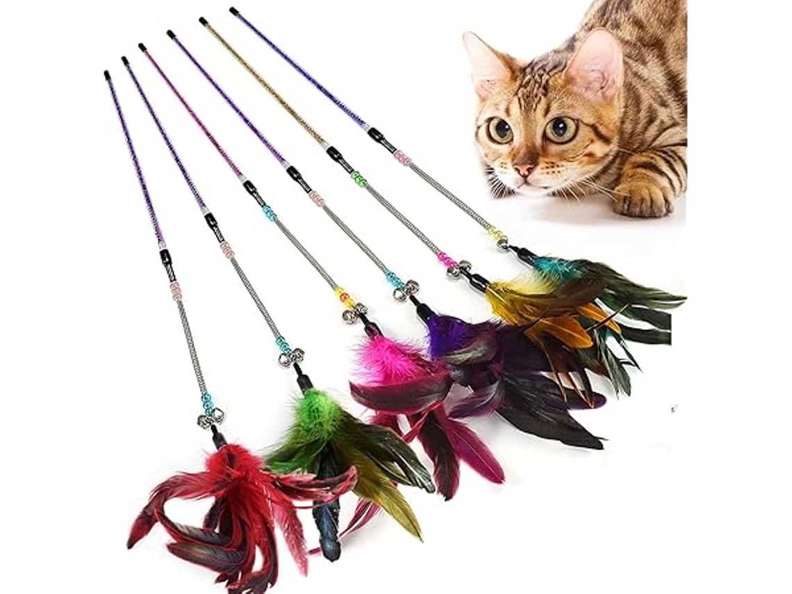 Brinquedos para Gatos com Plumas e Varas Brincar, em Forma de Pluma , Ideal para Crianças, Educativo, Durável STELASPLEN (conjunto de 6 Peças)
