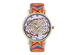 Relógio de quartzo com pulseira de lã trançada, mostrador redondo, unissex, simples e elegante.