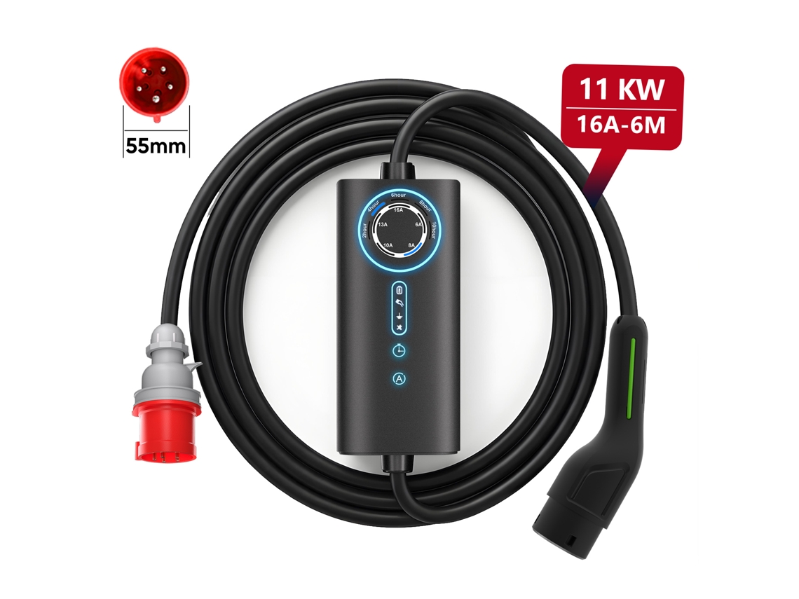 Ev Carregador HEXINEX 11kw/16a/trifásico com Potência de Carregamento Ajustável, Carregador de Parede Tipo 2 para Veículos Elétricos.