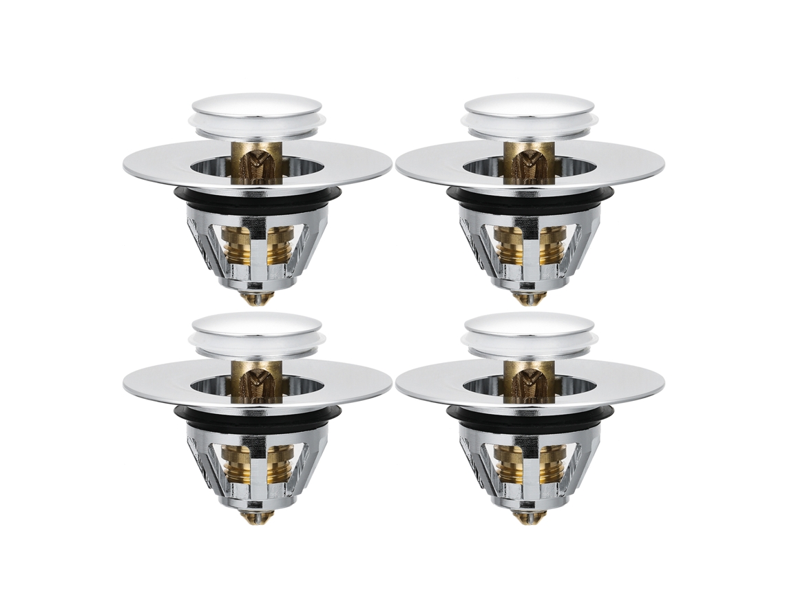 Filtro de ralo universal de aço inoxidável com sistema pop-up e fechamento por esfera, tampa de ralo com filtro anti-entupimento para banheiro e cozinha (pacote com 4)