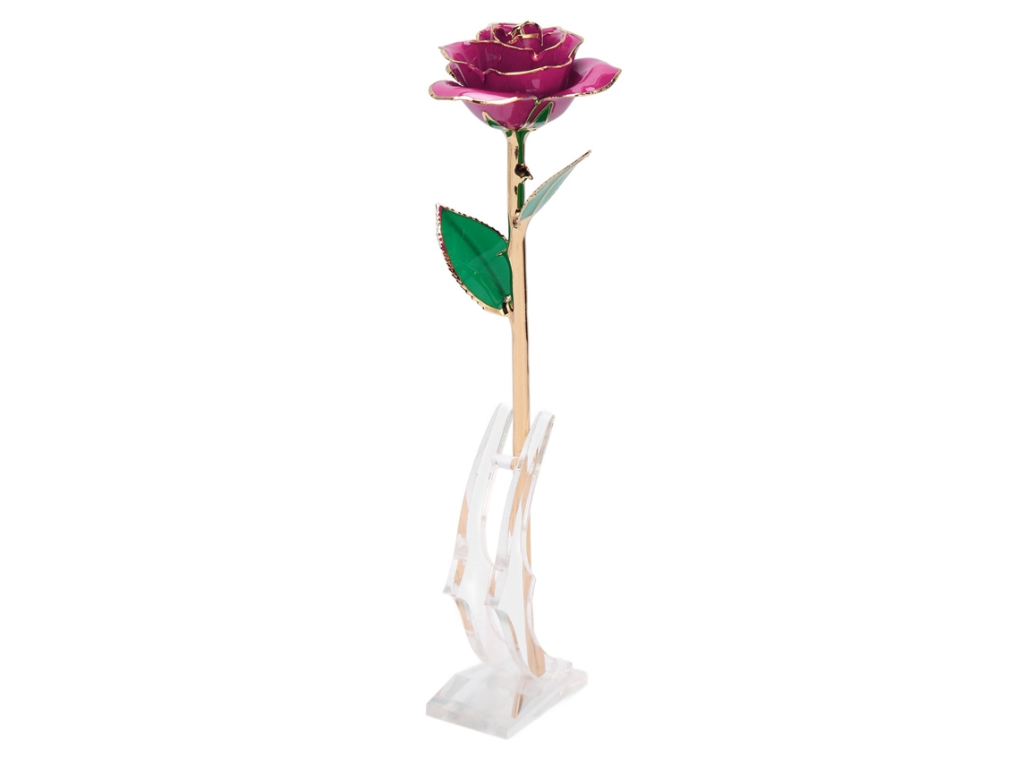 Rosa Dourada Decorativa Pratada 24k Com Suporte