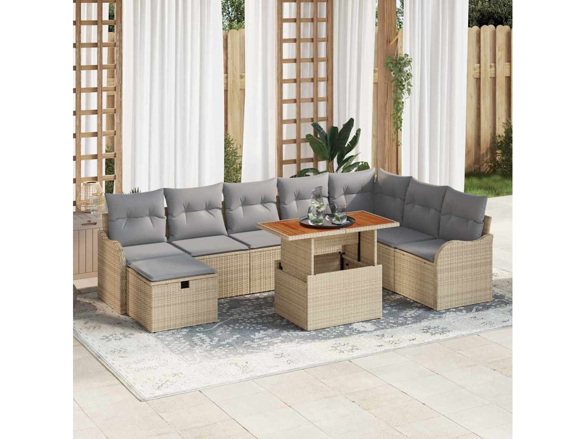 Vidaxl Conjunto De Sofá De Jardim 9 Unid. Bege Vime Pe