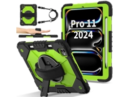 Capa para iPad Pro 11 com suporte de silicone e alça de ombro, verde e amarelo, Hengrongshen (2024)