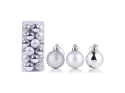 2026 24 Bolas Navideñas Reutilizables de Plástico para Decoración de Árbol de Navidad 6cm Plata