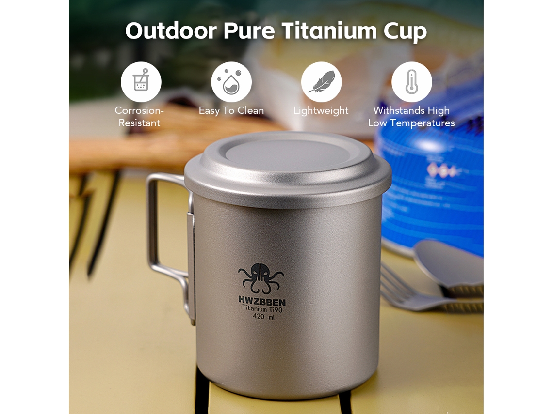 Copo de Chá de Titânio com Alça Plegável 420ml