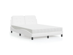 Cama Com Colchão 140x190 Cm Couro Artificial Branco