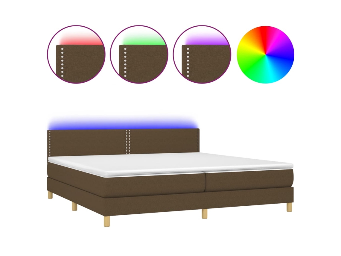 Cama Box Spring com Colchão e Led Tecido Castanho Escuro MAISON EXCLUSIVE (200x200 cm)