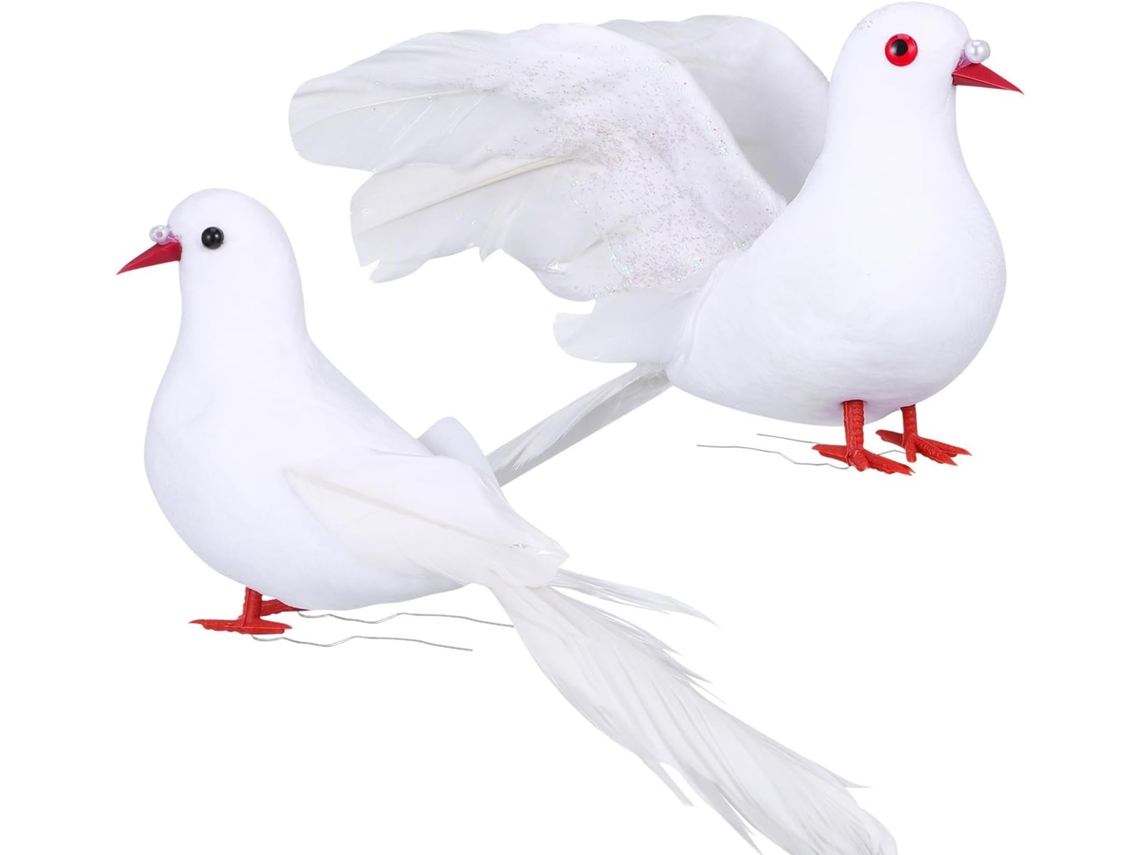 Conjunto 2 Pombas Brancas Artificiais Espuma Arame Plástico Decoração Casamentos Formaturas GOKOCO