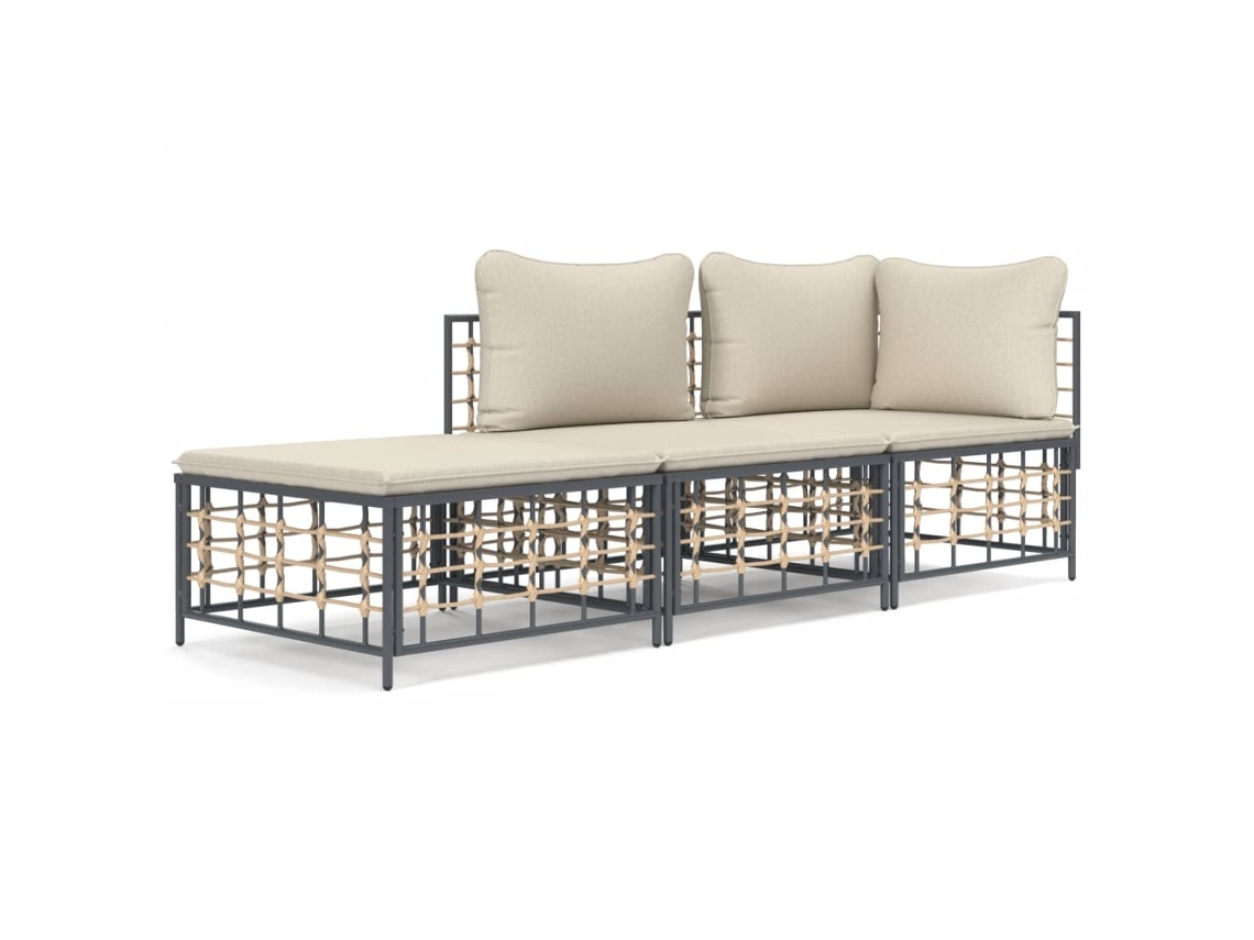 Maison Exclusive - 3 Pcs Conjunto Lounge De Jardim C/ Almofadões Vime Pe Antracite