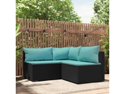 Vidaxl 3 Pcs Conjunto Lounge De Jardim C/ Almofadões Vime Pe Preto