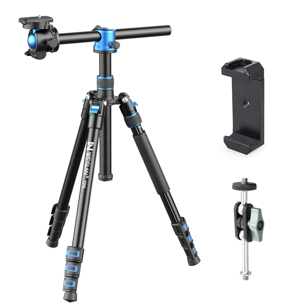 Tripé Horizontal Profissional Tp6 Para Câmera, Trava Flip Rápida, Máximo 66.9 Polegadas 170cm, Alumínio, Carga Máxima 10kg, Padrão Com Suporte