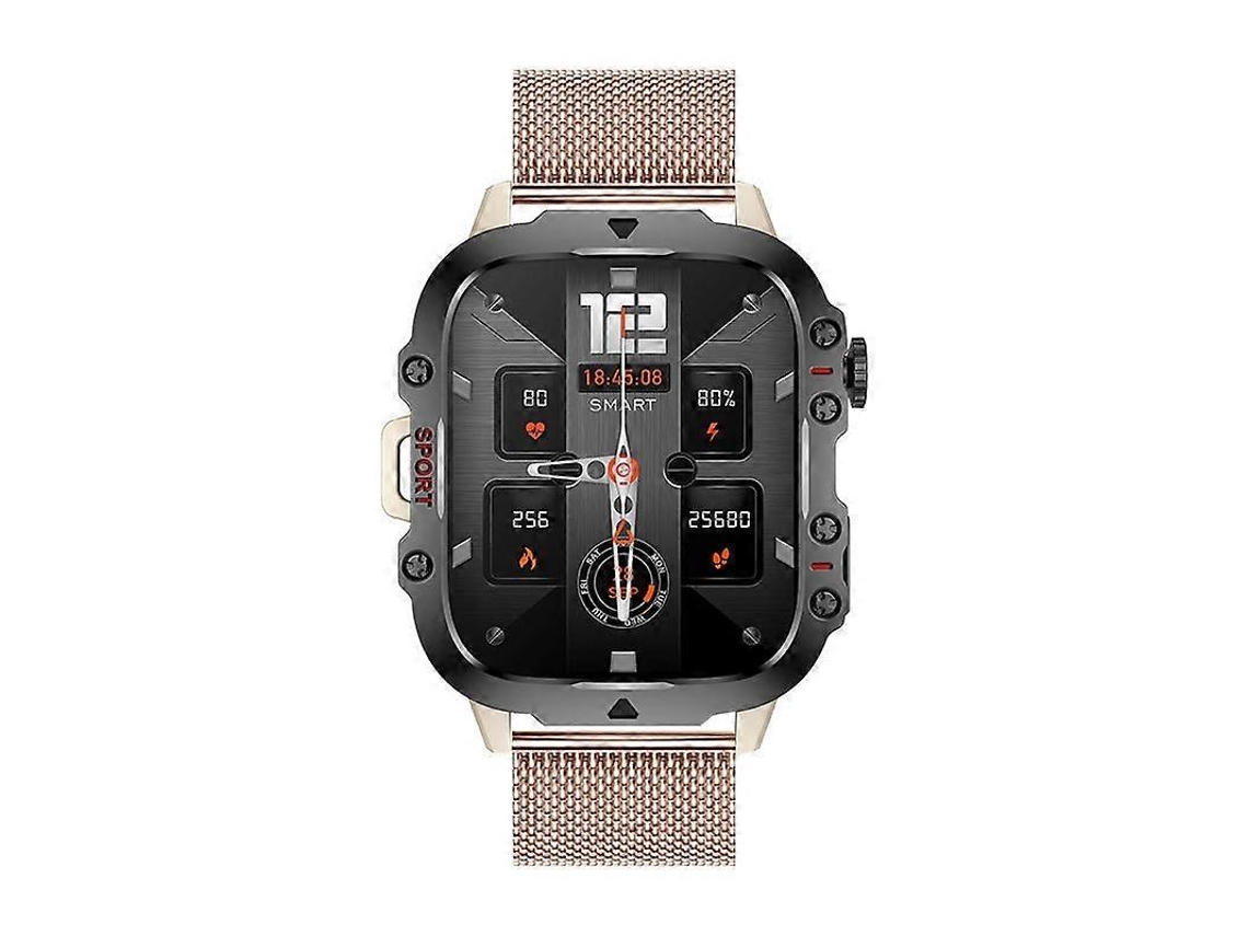 Smartwatch Qx11 com tela colorida de 1,96 polegadas e pulseira de aço milanês. Compatível com chamadas Bluetooth. Hengrongshen.