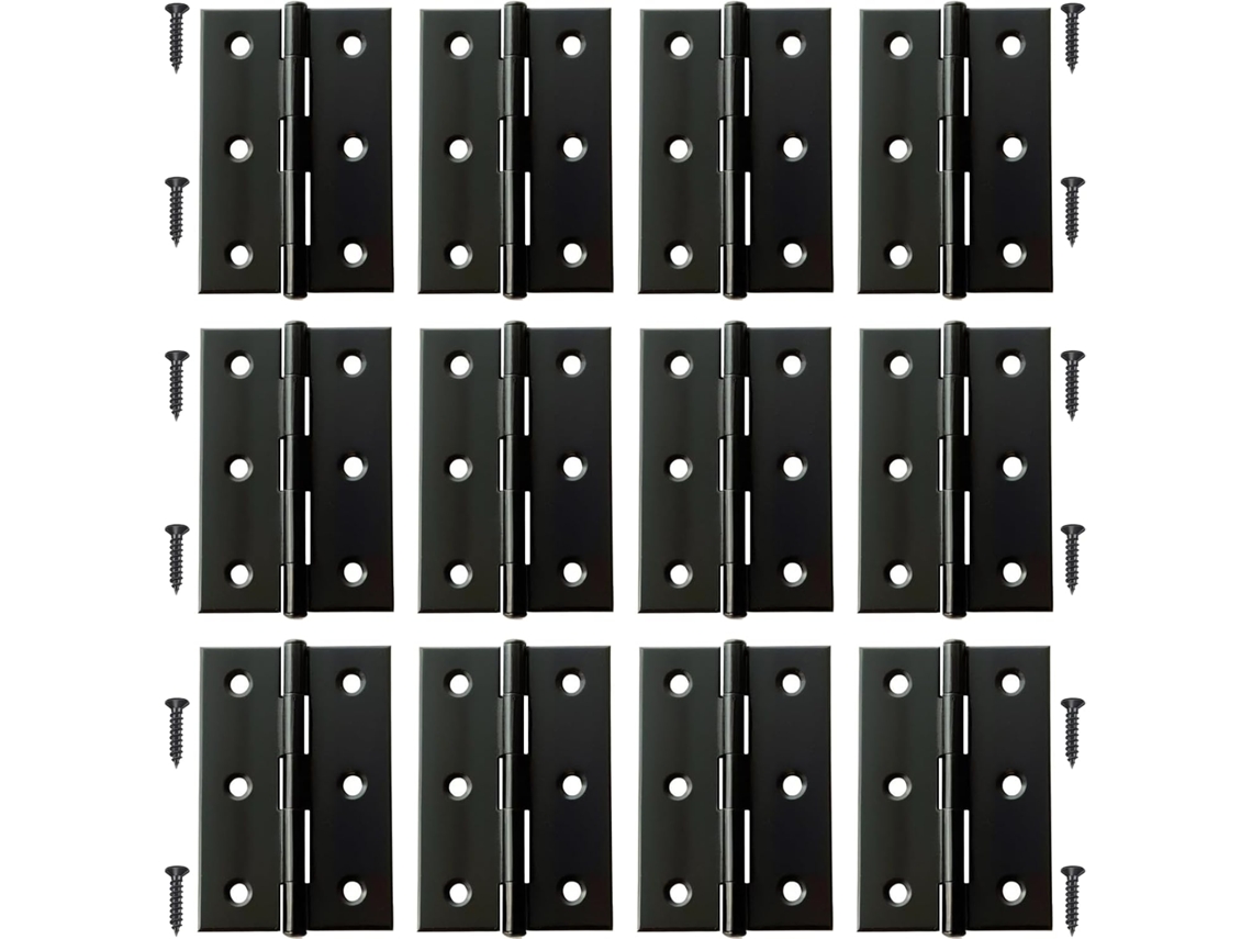 Pacote Com 12 Dobradiças De Aço Inoxidável Preto 7,6 Cm (3 Polegadas)