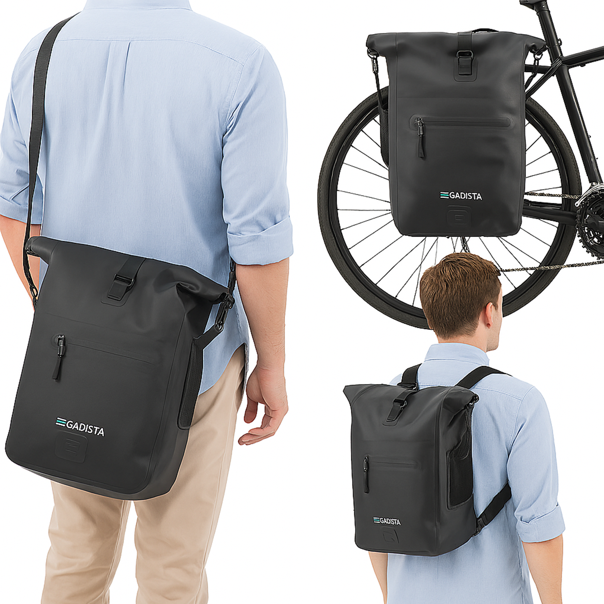 Mochila para bicicleta Gadista 3em1 - Impermeável, 25 litros, 17 polegadas