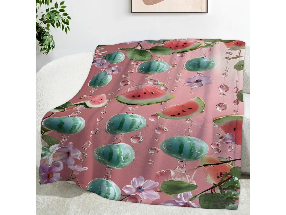 Manta com Estampa de Flor Pêssego e Melancia 220x240 Cm Multifuncional Macia Aconchegante em Flanela Ideal Par
