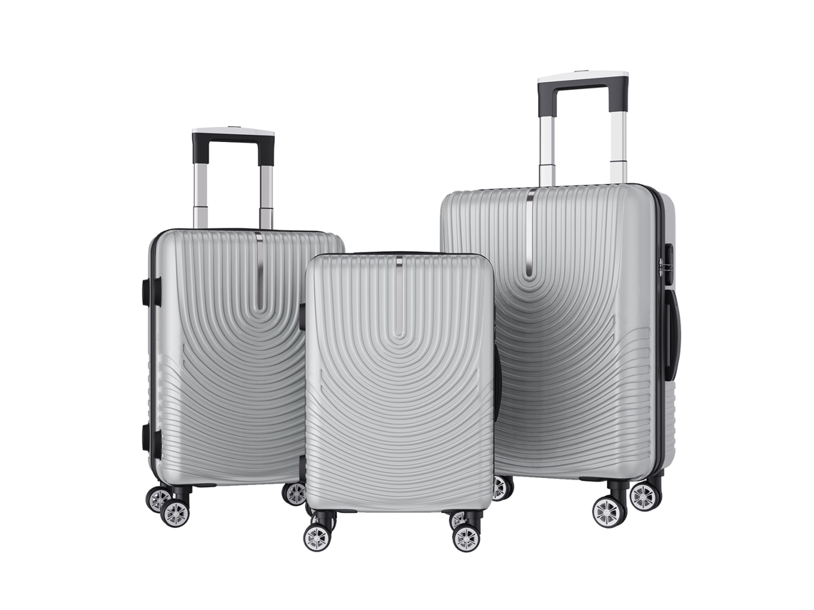 Conjunto Malas Viagem 3 Peças Prateado Abs+pc 20/24/28" Com Rodas 360° Silenciosas, Fecho Tsa E Balança Digital Portátil