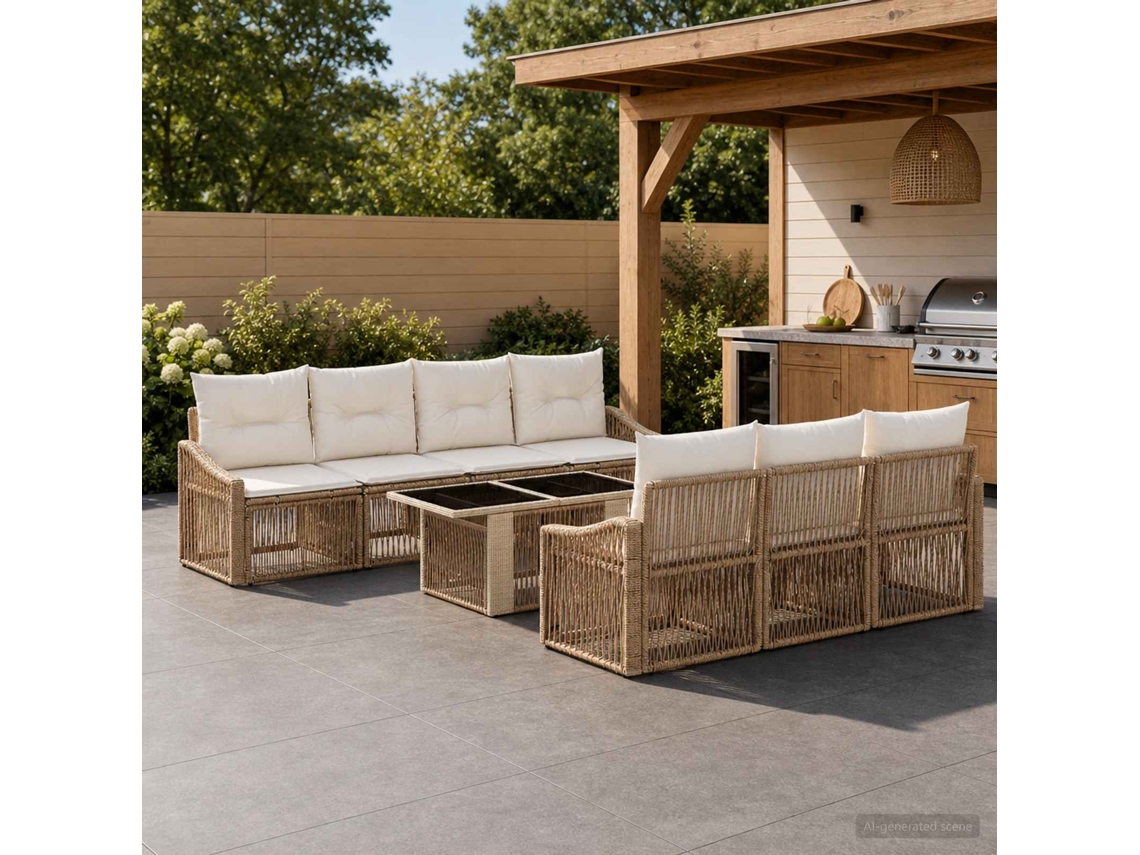 Vidaxl Conjunto De Sofá De Jardim 8 Unid. Bege E Branco Creme Vime Pe