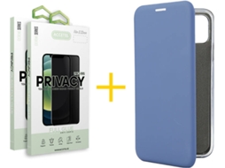 Capa + 2 Películas de Vidro Anti-Spy iPhone 13 Pro ACCETEL PRM Flip Cover Azul