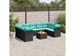 Vidaxl 10 Pcs Conjunto De Sofás P/ Jardim C/ Almofadões Vime Pe Preto
