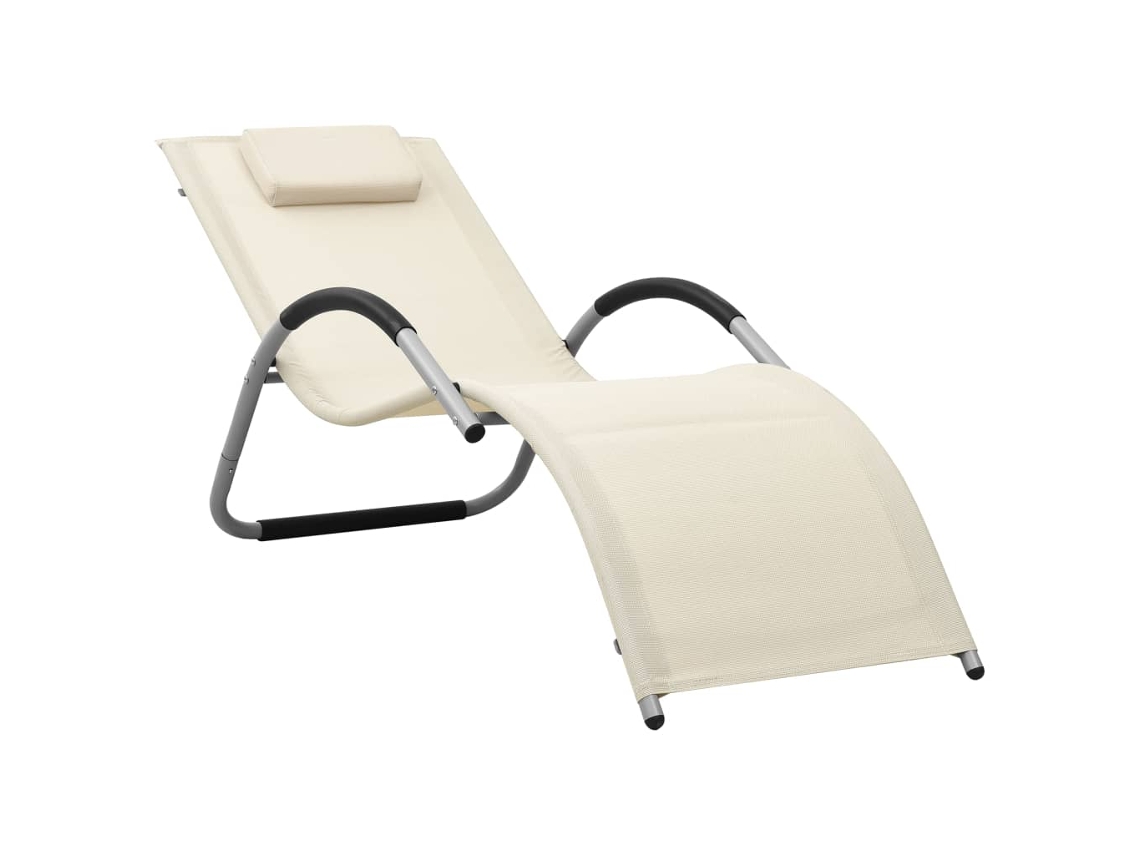 Espreguiçadeira Chaise Longue Textilene Cor Creme e Cinzento
