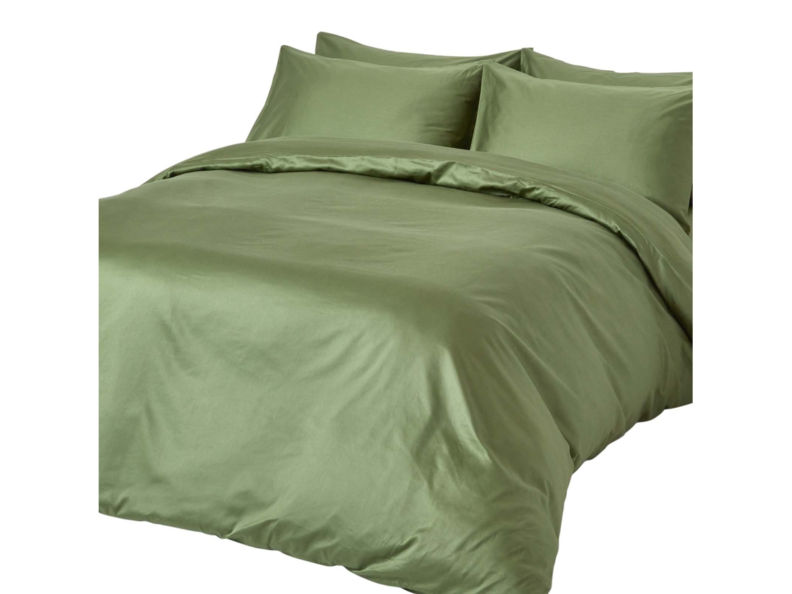 Homescapes Moss Green Organic Cotton Duvet Cover Set 400 Tc, Double