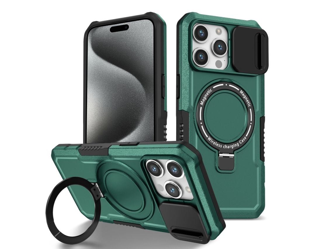 Capa Zruxe Compativel Com Iphone 15 Pro Max (sliding Camshield - Magsafe - Tpu Hybrid Pc - Verde Escuro)